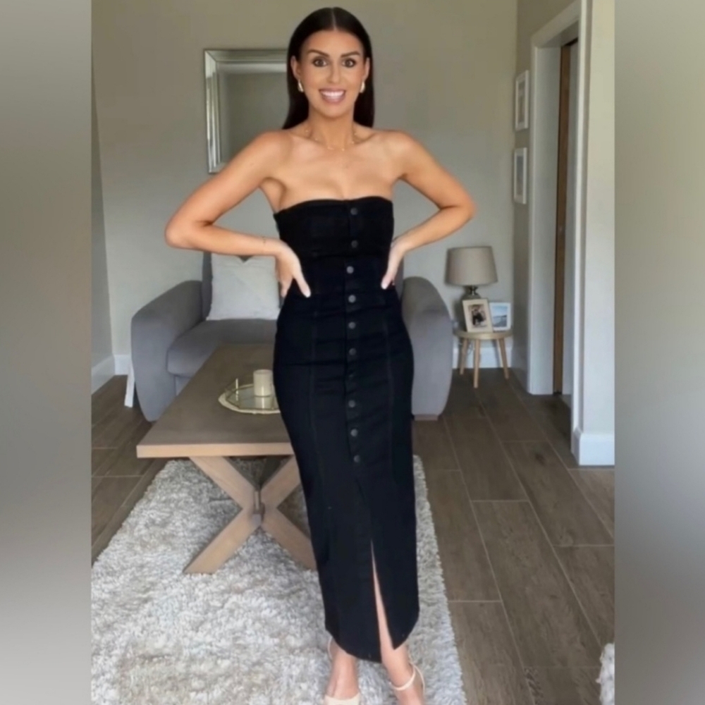 Zara ZW Denim Bustier Black Strapless Dress